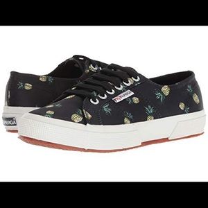 Superga black satin tennis shoe